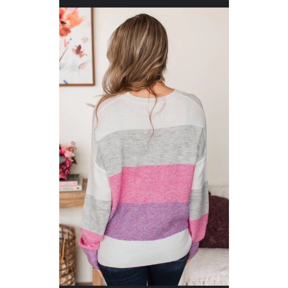 Andree By Unit Sweater Size M/L Colorblock Oversized Cozy Pink Crewneck $50 - Picture 2 of 15